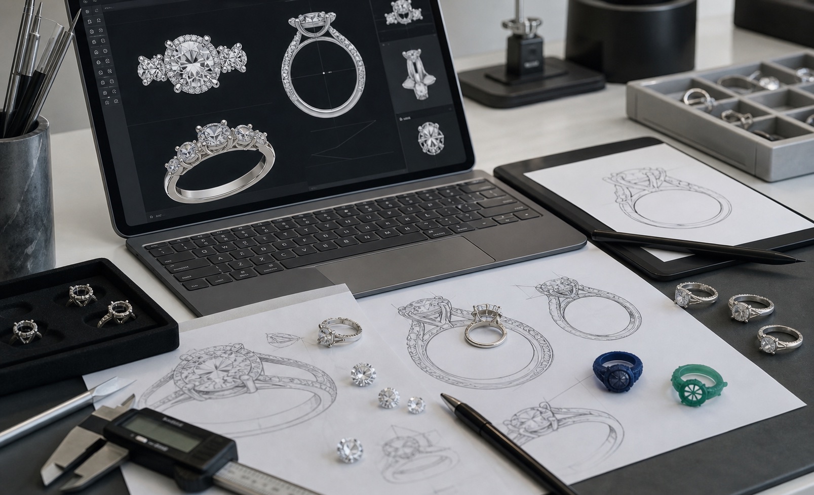 AI-assisted jewelry concept design workflow before CAD sampling