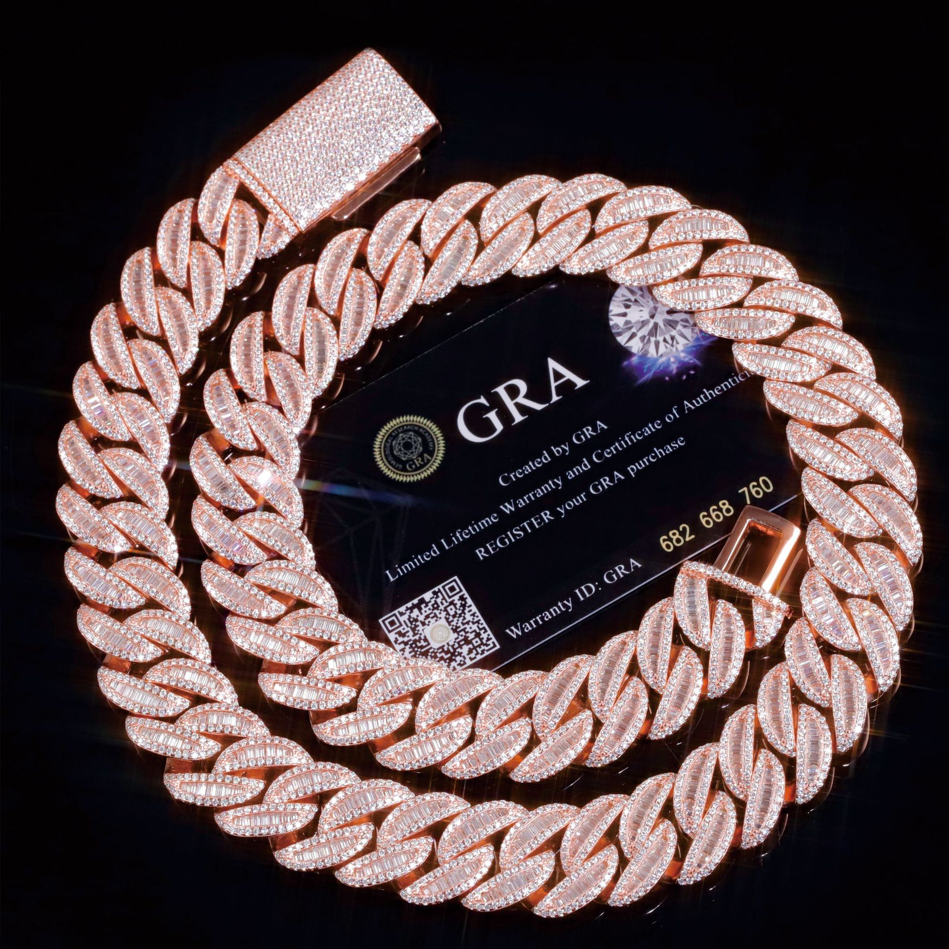 Rose gold moissanite Cuban link chain with GRA card - wholesale moissanite 925 silver hip hop jewelry