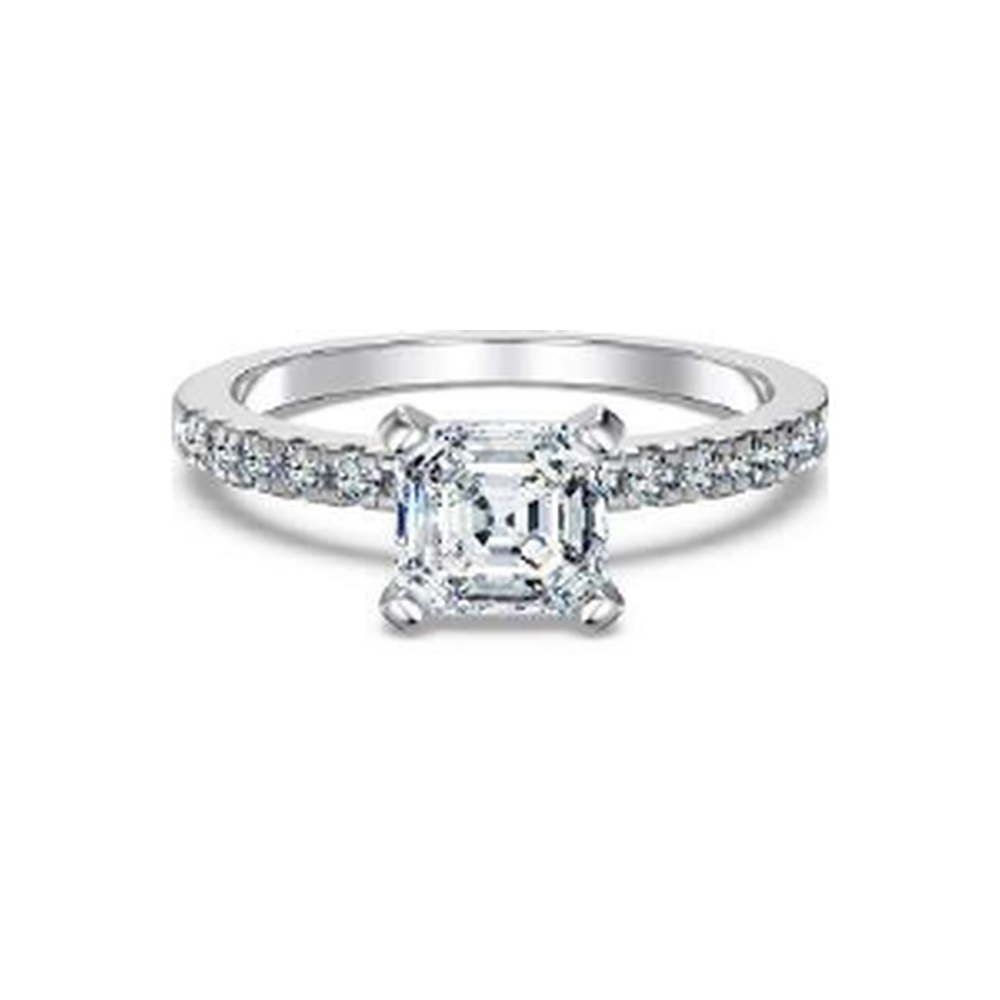 Emerald cut moissanite side stone ring - DO120071-S-W-WH#7
