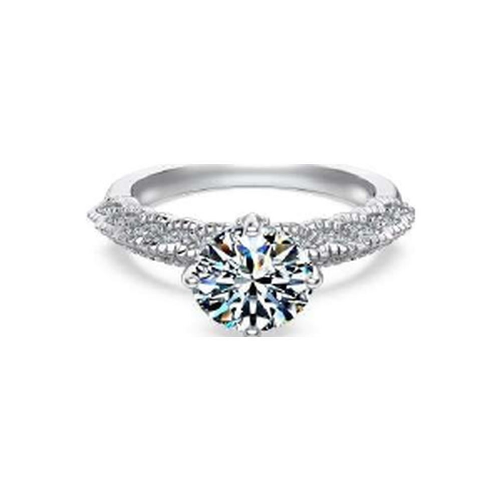 Round solitaire crown moissanite ring - DO120073-S-W-WH#7