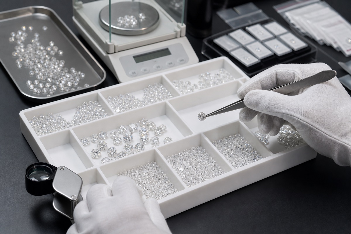 Stone selection - Astra Mois moissanite jewelry factory