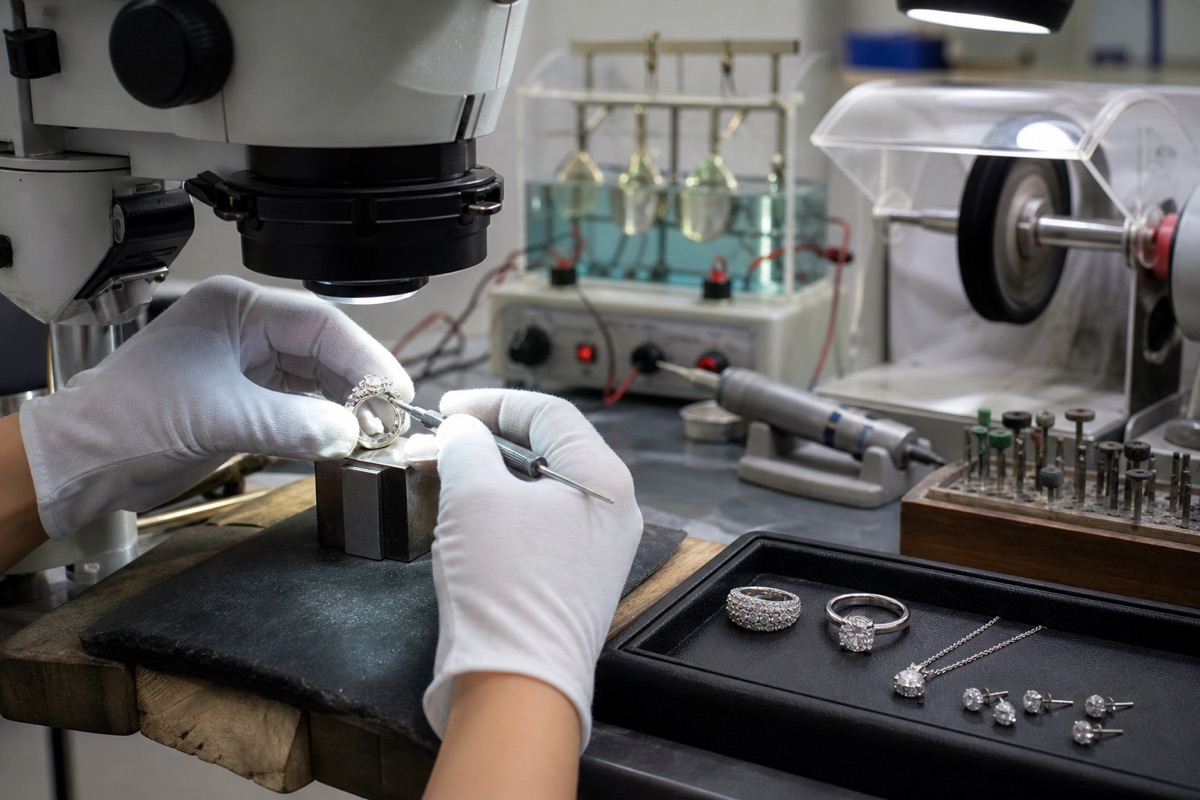 Setting and polishing - Astra Mois moissanite jewelry factory