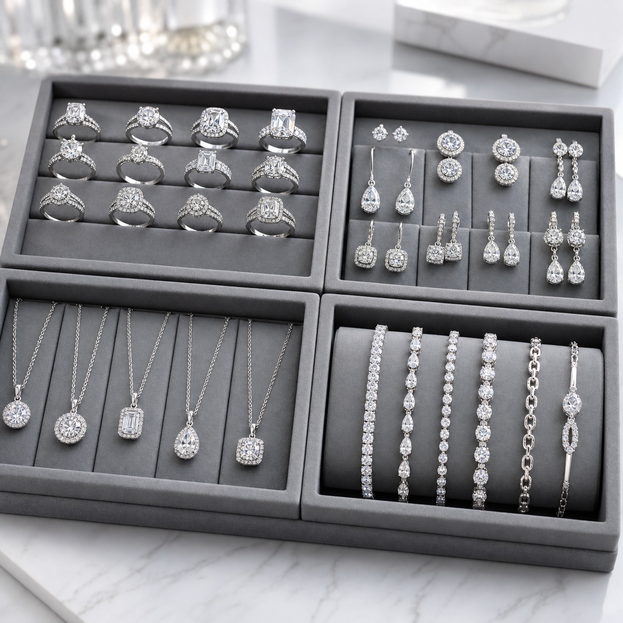 Moissanite 925 silver rings, earrings, necklaces and bracelets for wholesale OEM/ODM orders