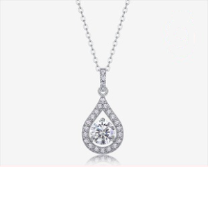 Pear Halo Drop Moissanite Pendant Necklace, 925 Sterling Silver | NK-025