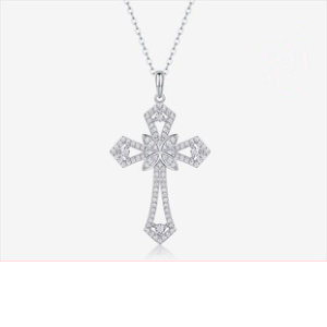 Ornate Cross Moissanite Pendant Necklace, 925 Sterling Silver | NK-026
