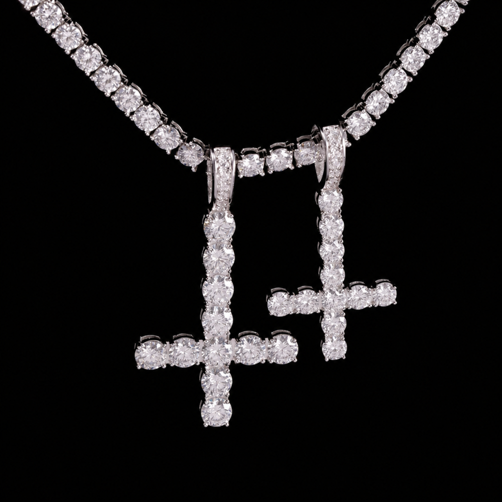 Product image: Twin Inverted Cross Moissanite Pendant Necklace