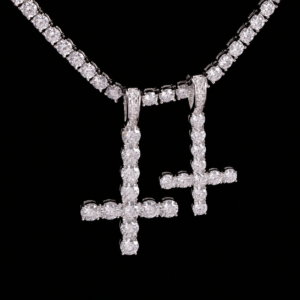 Twin Inverted Cross Moissanite Pendant Necklace