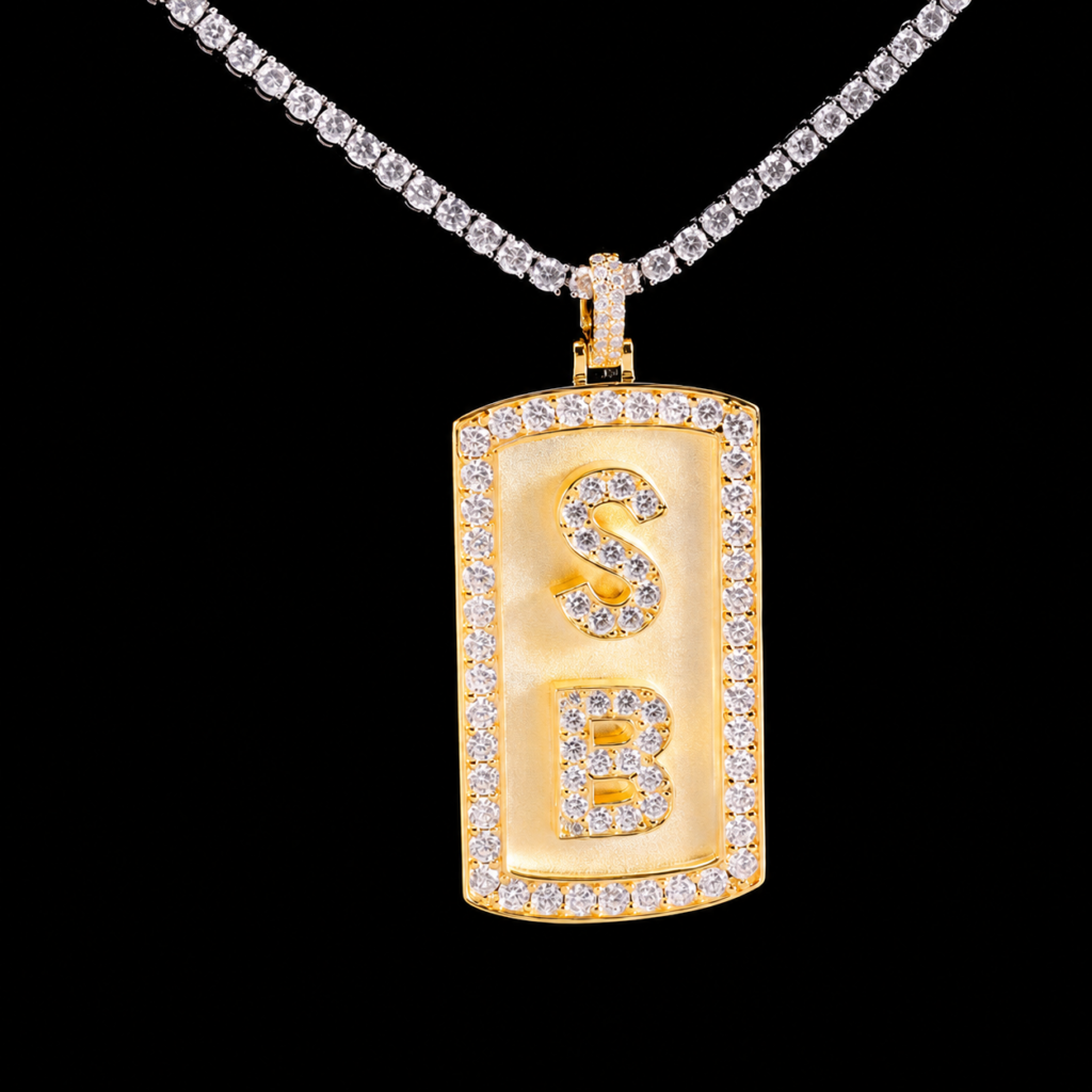 Product image: Gold SB Initial Moissanite Dog Tag Pendant