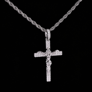 Silver Crucifix Moissanite Rope Chain Pendant