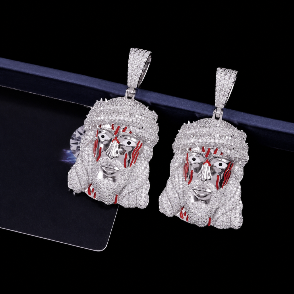 Product image: Iced Face Moissanite Pendant with Red Enamel