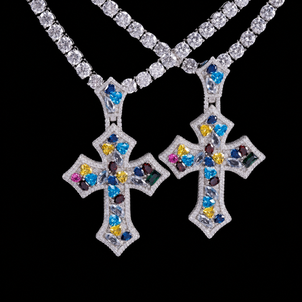 Product image: Multicolor Gemstone Cross Pendant Necklace