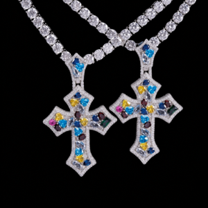 Multicolor Gemstone Cross Pendant Necklace