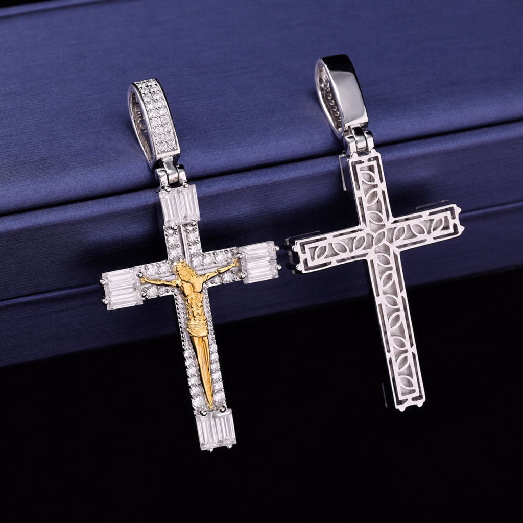 Product image: Two-Sided Crucifix Moissanite Pendant