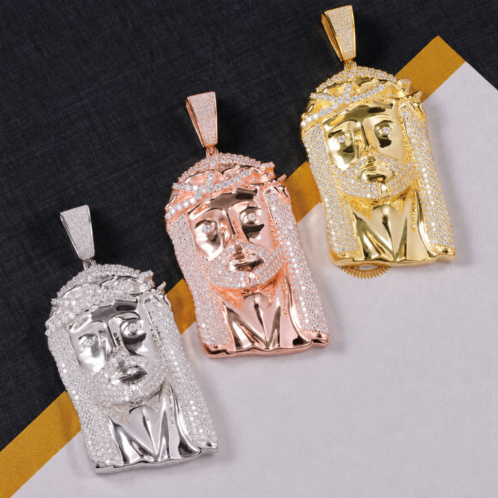 Product image: Three-Tone Jesus Portrait Pavé Pendant