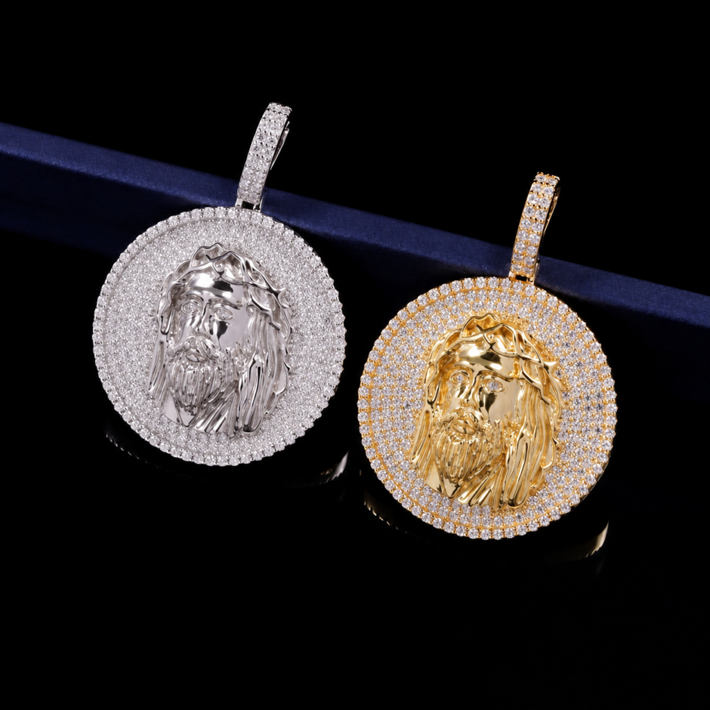Product image: Round Jesus Medallion Moissanite Pendant