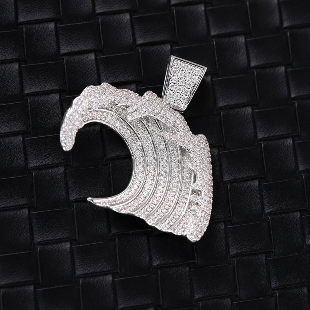 Product image: Silver Crescent Wave Moissanite Pendant