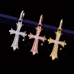 Three-Tone Gothic Cross Moissanite Pendant