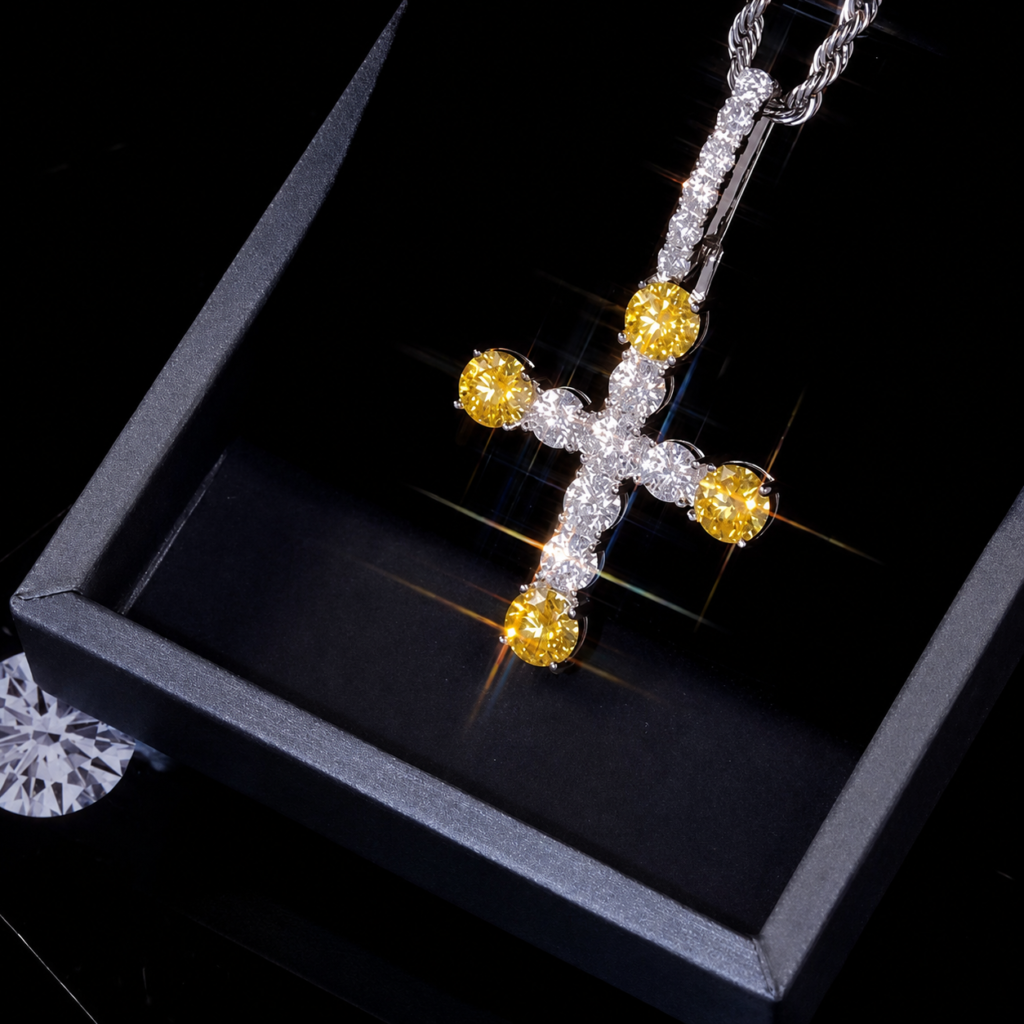 Product image: Yellow Moissanite Five-Stone Cross Pendant