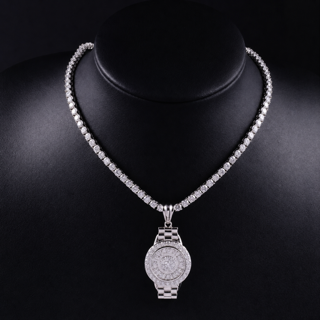 Product image: Moissanite Watch Pendant Tennis Necklace