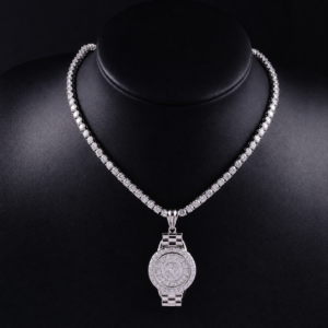 Moissanite Watch Pendant Tennis Necklace