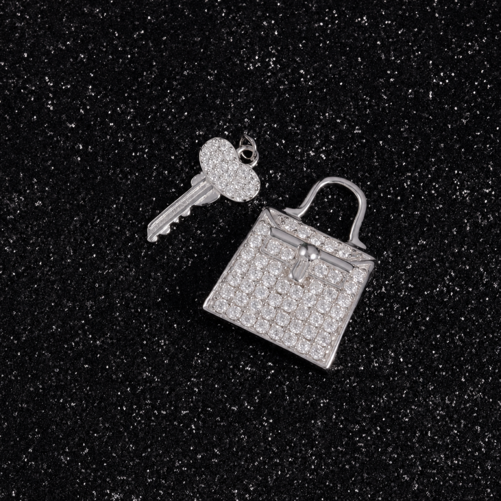 Product image: Key and Padlock Moissanite Charm Set