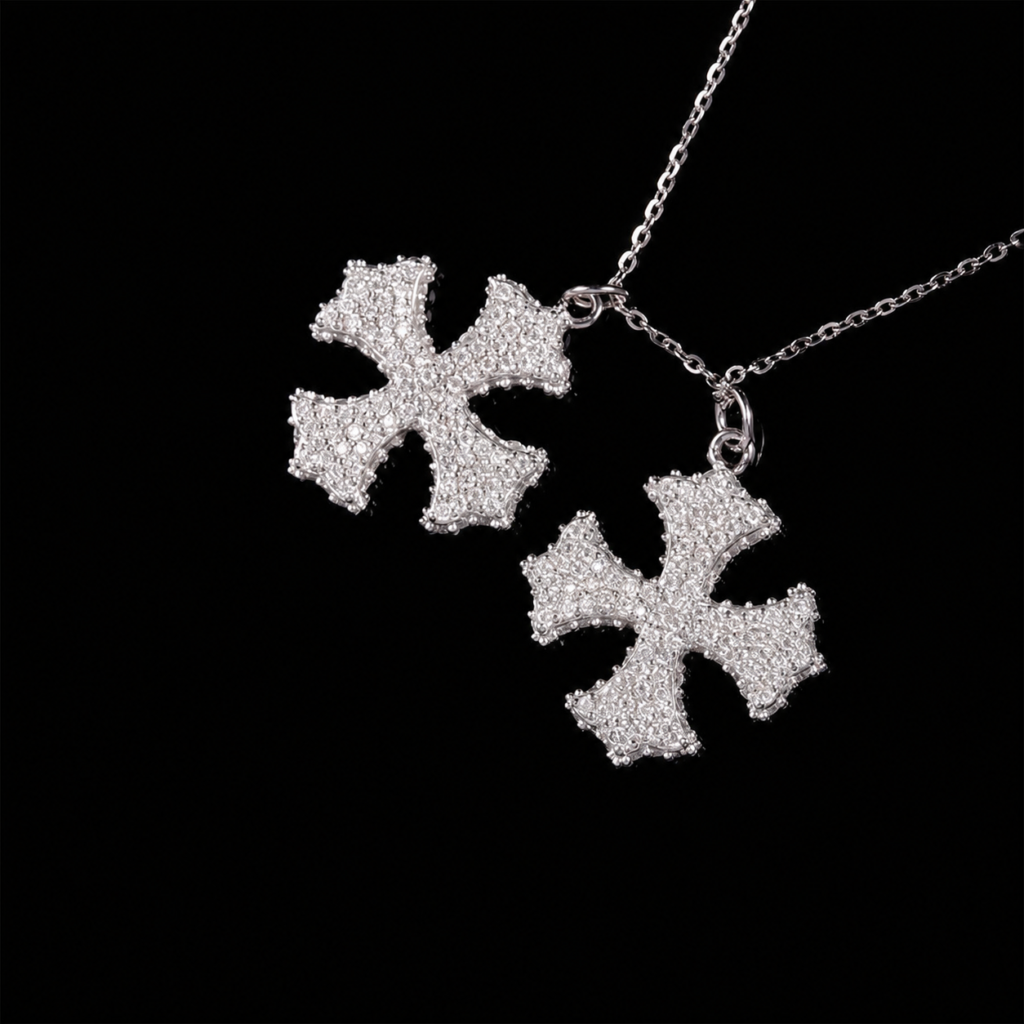 Product image: Textured Maltese Cross Moissanite Pendant Set