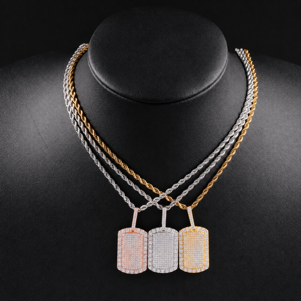 Product image: Three-Tone Rope Chain Dog Tag Necklace