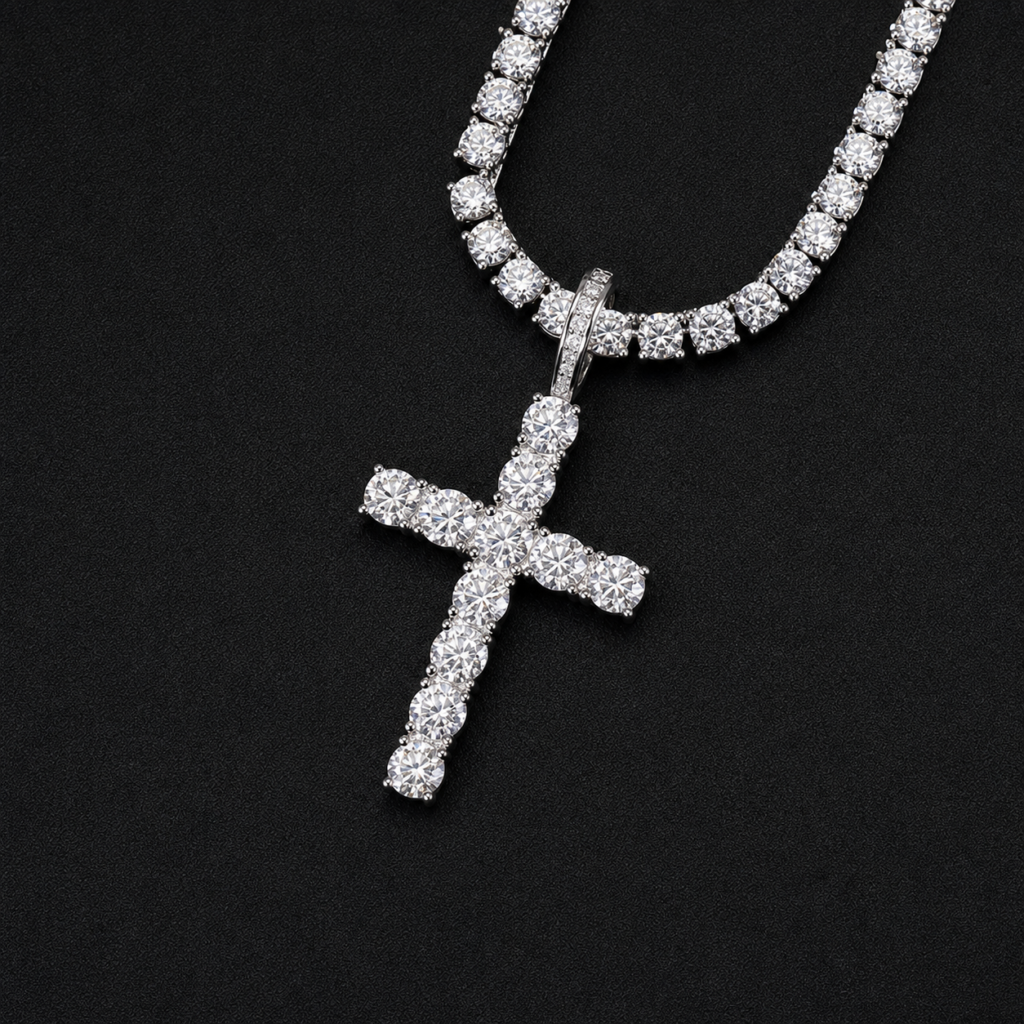 Product image: Classic Round-Stone Cross Tennis Necklace