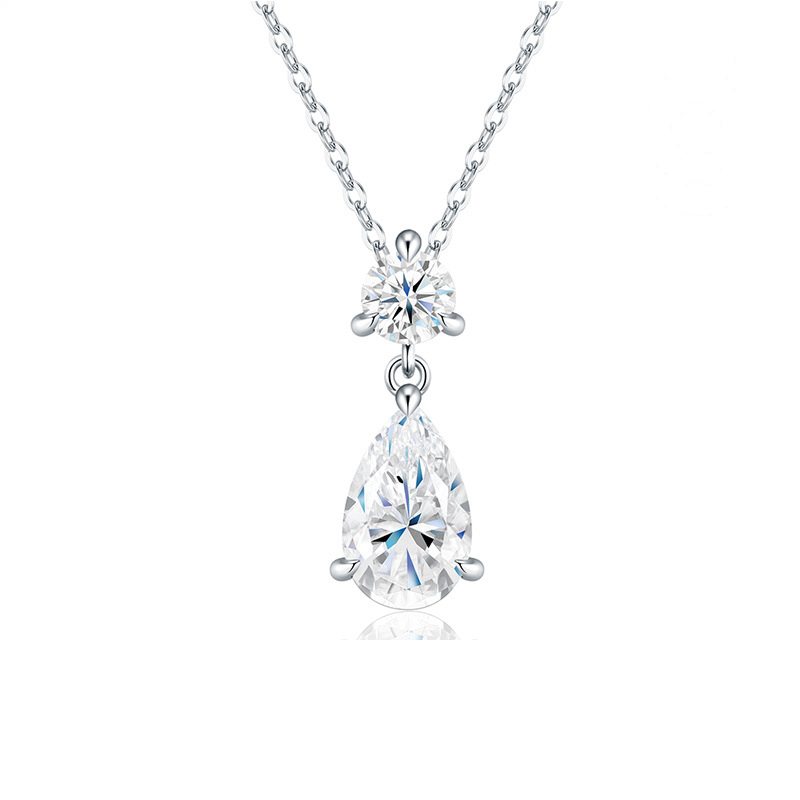 Product image: Pear Halo Drop Moissanite Pendant Necklace, 925 Sterling Silver | NK-027