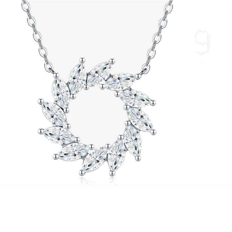 Product image: Open Circle Floral Moissanite Necklace, 925 Sterling Silver | NK-032