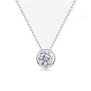 Round Halo Solitaire Moissanite Pendant Necklace, 925 Sterling Silver | NK-033