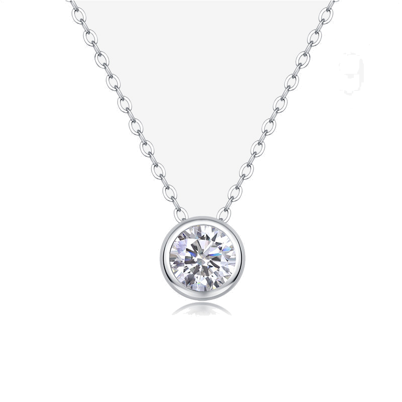 Product image: Round Halo Solitaire Moissanite Pendant Necklace, 925 Sterling Silver | NK-033