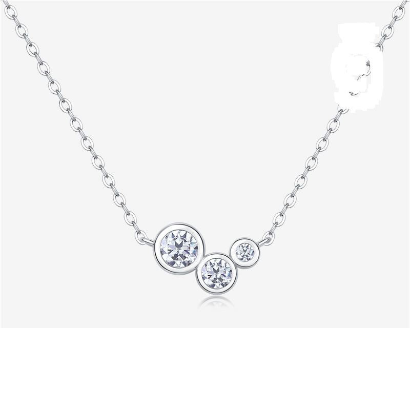 Product image: Graduated Triple Bezel Moissanite Necklace, 925 Sterling Silver | NK-059
