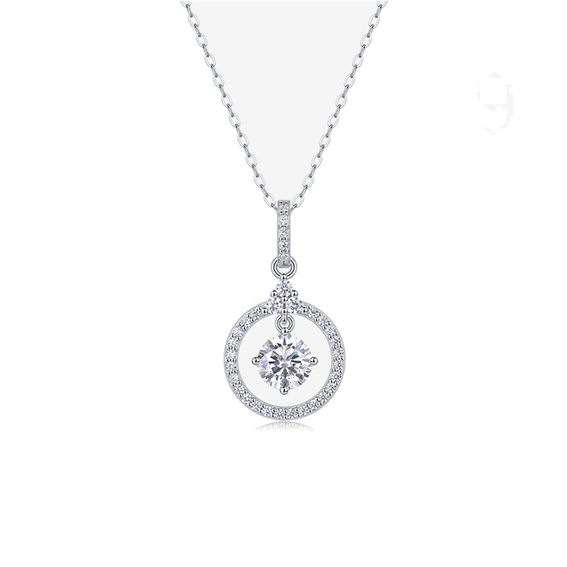 Product image: Floating Circle Halo Moissanite Pendant Necklace, 925 Sterling Silver | NK-060