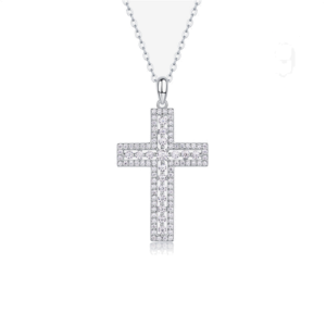 Pave cross moissanite pendant necklace in 925 sterling silver, model NK-061