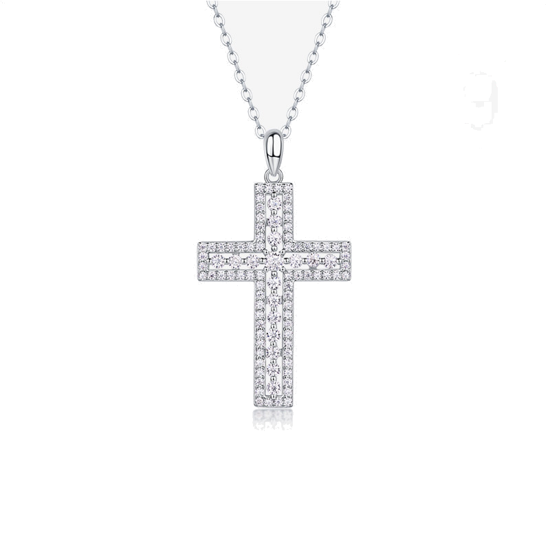 Product image: Pavé Cross Moissanite Pendant Necklace, 925 Sterling Silver | NK-061