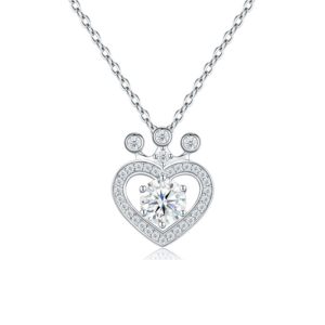 Paw print heart moissanite pendant necklace in 925 sterling silver, model NK-062