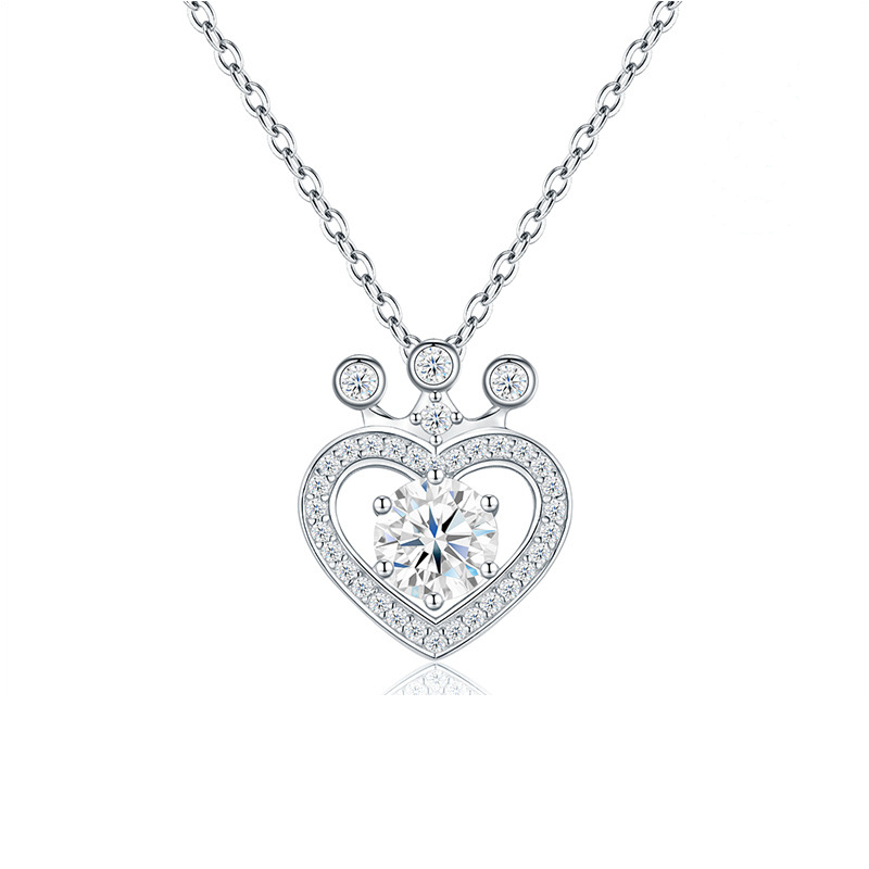 Product image: Paw Print Heart Moissanite Necklace, 925 Sterling Silver | NK-062