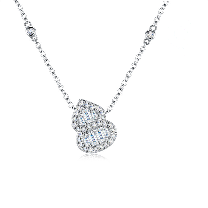 Product image: Double Heart Baguette Moissanite Necklace, 925 Sterling Silver | NK-063