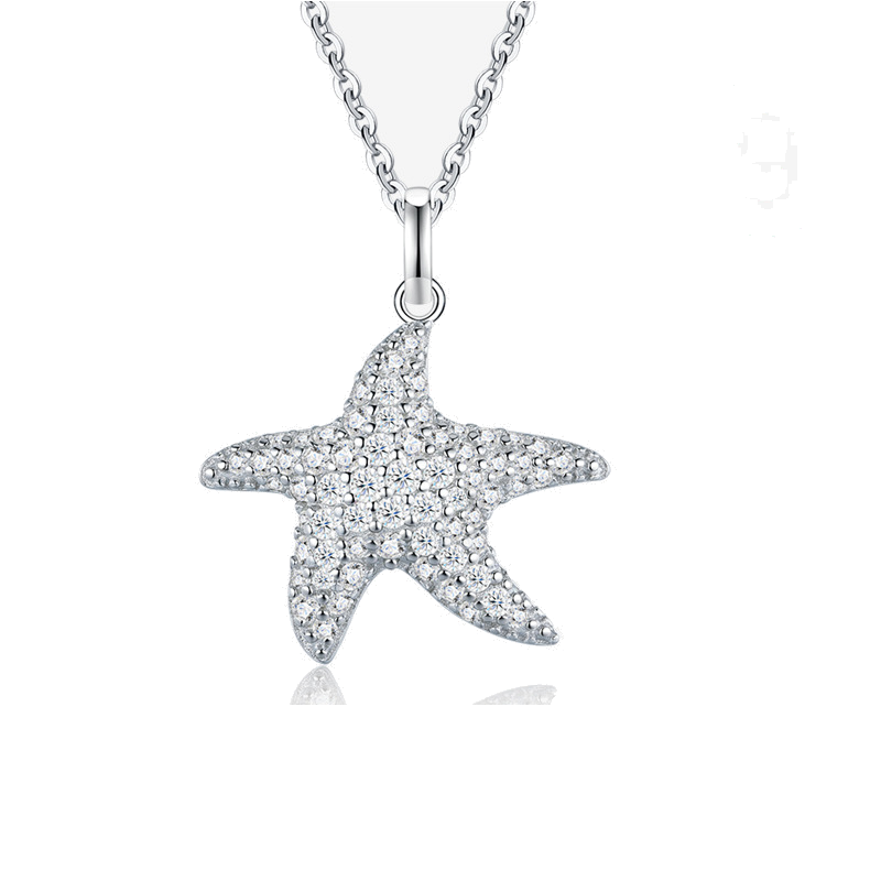 Product image: Starfish Pavé Moissanite Pendant Necklace, 925 Sterling Silver | NK-064