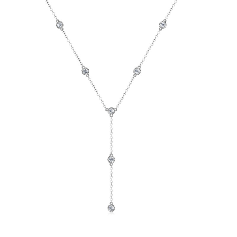 Product image: Floral Y-Drop Moissanite Necklace, 925 Sterling Silver | NK-065