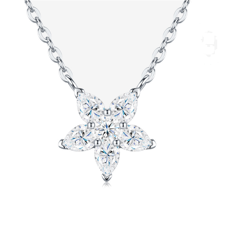 Product image: Five-Petal Floral Moissanite Necklace, 925 Sterling Silver | NK-067