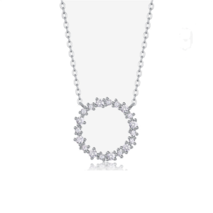 Round halo moissanite pendant necklace in 925 sterling silver, model NK-068