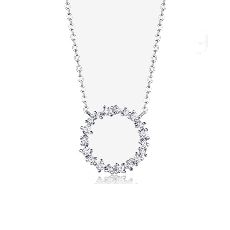 Product image: Round Halo Moissanite Pendant Necklace, 925 Sterling Silver | NK-068